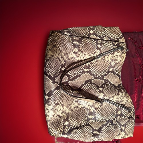 Michael Kors Snake Print Tote Shoulder Bag, Beige/Brown, Silver Chain, Pockets