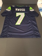 UCHENNA NWOSU AUTOGRAPHED SEATTLE SEAHAWKS CUSTOM BLUE XL JERSEY BECKETT-COA 