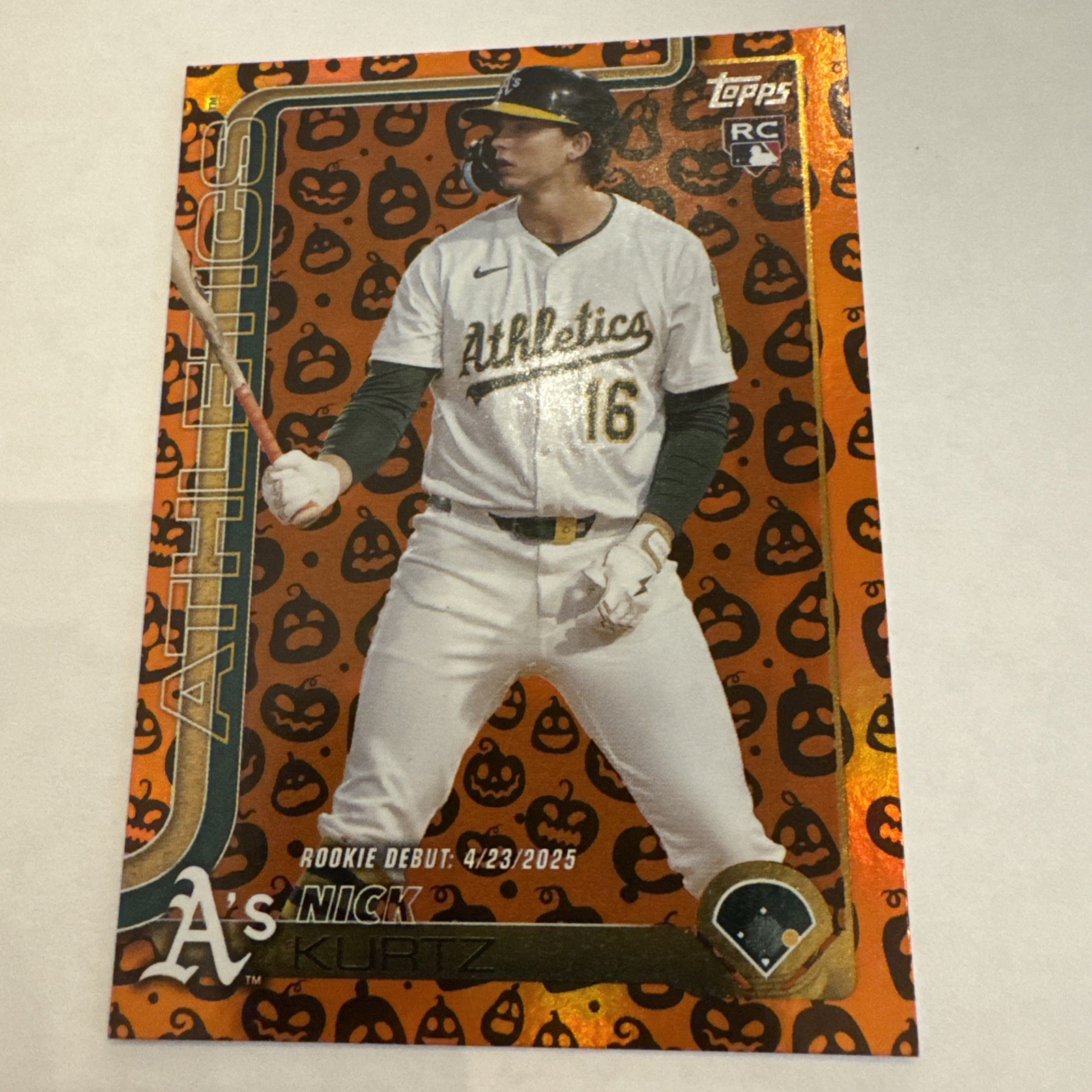 2025 Topps Update Nick Kurtz Rookie Debut Halloween Jack O’Lantern Card # US197