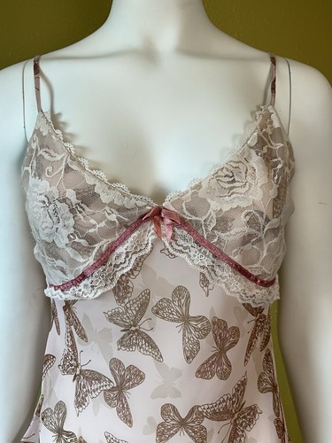 Vtg Y2K Rampage Sheer Butterfly Lace Babydoll Empire Waist Cami Slip Tank Top L - Picture 4 of 23