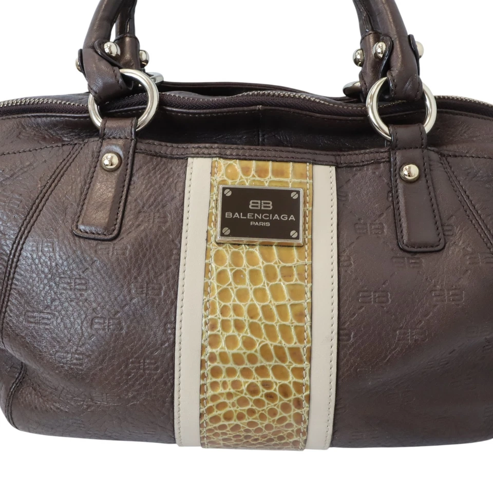 Vintage Balenciaga Paris City Bag Brown Leather Embossed BB Shoulder Bag KumKang - Image 3 of 4