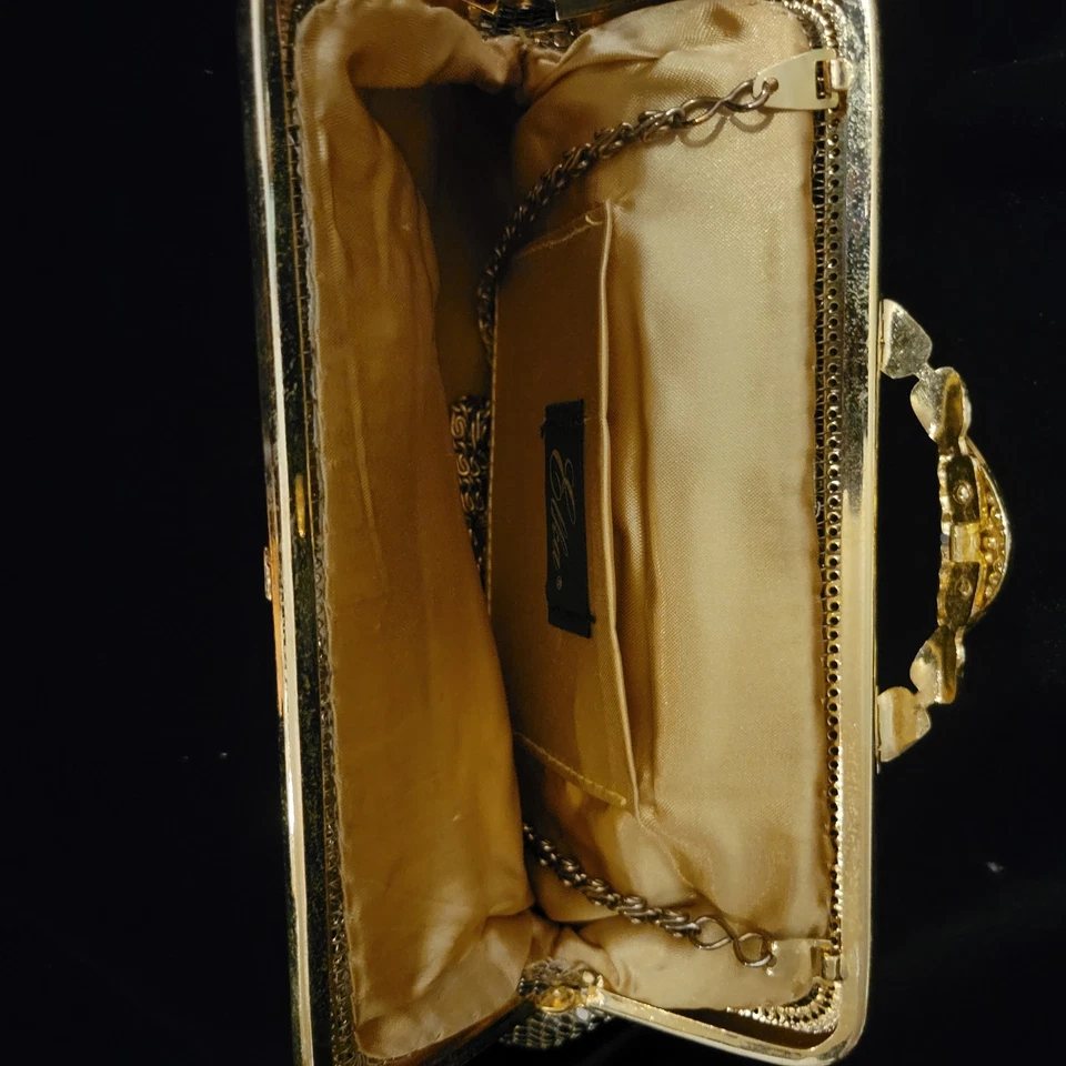 Vtg Elka Clutch Purse Gold Tone Mesh Crystals W/Org bg Of 2 Replacement Crystals - Image 2 of 4