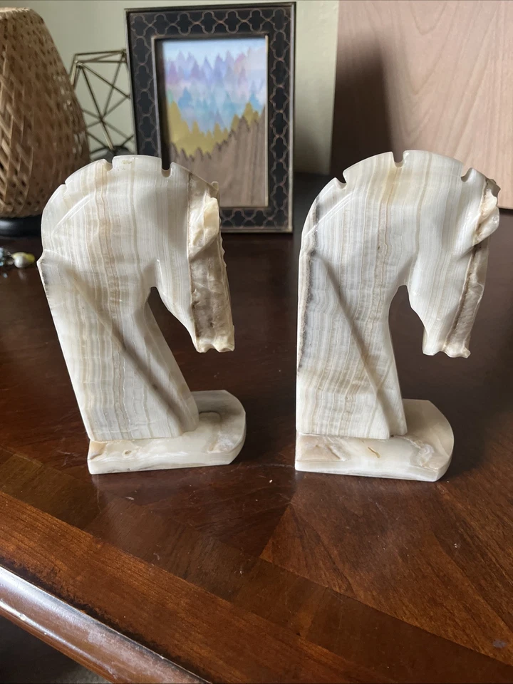 "Sujetalibros vintage de 7"" con cabeza de caballo de ónix tallados decoración del hogar nuevos sin etiquetas" Foto 4 de 4