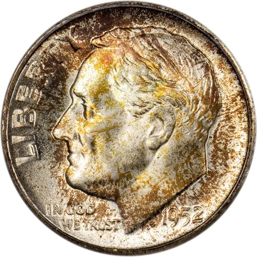 1952-S Roosevelt Dime - Attractive Obverse Toning - GEM BU!