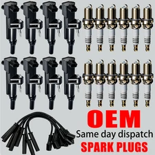 8X OEM Ignition Coil & 16X Iridium Spark Plug & Wires For Dodge Ram Jeep 4.7L V8