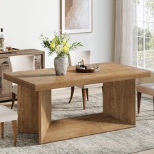 63in Farmhouse Dining Table for 4-6 Heavy Duty Pedestal Rectangular Wooden Brown