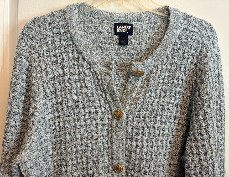 Land's End светло-синий открытый плетение длинным рукавом кнопка спереди кардиган размер L - Изображение 2 из 4