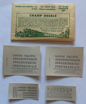 OVERLAND MODELS (CHAMP) HO DECAL-UNION PACIFIC  5090  CLASS 4-10-2 LOCO - SILVER