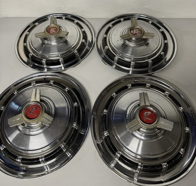FULL SET of 1965 AMC Rambler Spinner Hubcaps 14  Chrome 3 Three Bar Vintage 60s
