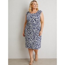 Lauren Ralph Lauren Ruched Sheath Dress 20W Plus Navy White Abstract Floral