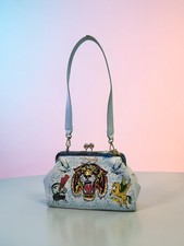 NEW Ed Hardy Y2K Tiger Tattoo White Clutch Shoulder Bag  Bag Charm 10"x7x3 NWT