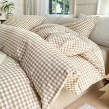 Queen Comforter Set Tan Gingham Comforter Modern Style Beige Plaid Comforter Set