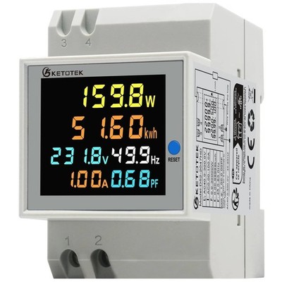 Energy Meter Din Rail AC 40-300V 100A Volt Amp Power Monitor
