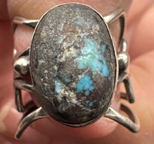 VTG Sterling Silver NAVAJO Turquoise Cabochon Wavy Open Work Ring Size 6.5 7g