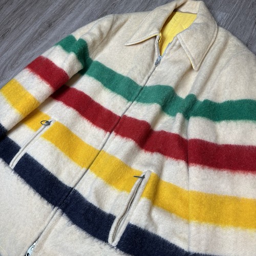 VTG 60s Hudson’s Bay 4 Point Striped Wool Reversible Coat Jacket Size XL Canada - Picture 3 of 12