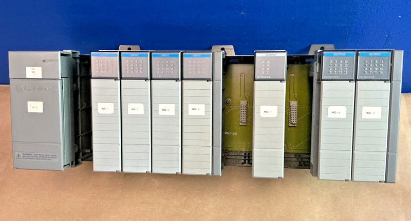 Allen Bradley 1746-P1 PS W/ 1746-A10, (4)1746-IB16, 1746-OB8, (2)1746-OB16