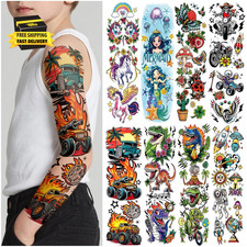 52Pcs Temporary Tattoos for Kids, Full Arm Sleeve Tattoos with Mermaid Unicorn T