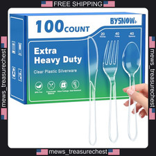 Disposable Plastic Silverware Set 100 Count Heavy Duty Clear Forks  Spoons