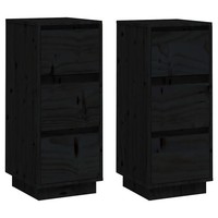Sideboards 2 Stk. Schwarz 32X34X75 Cm Massivholz Kiefer