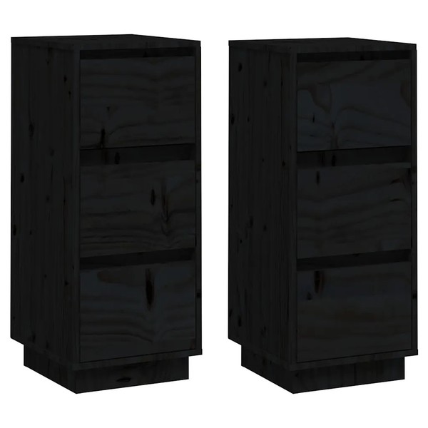 Sideboards 2 Stk. Schwarz 32X34X75 Cm Massivholz Kiefer-image