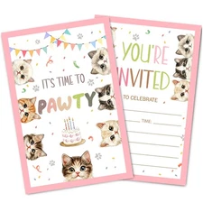 Cute Cat Birthday Invitations 30 Count Watercolor Kitten Themed Party Cards
