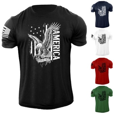 New Men's Distressed USA Eagle Flag T-Shirt In GOD We Trust American Graphic Tee