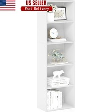 5-Tier Wood Bookshelf Easy Assembly Storage Organizer Space Saving Unit New