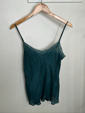 Johnny Was Lace Trim Silk Camisole Green in Medium