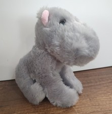 The Petting Zoo 5  Gray Hippo Plush Super Soft Stuffed Animal Pink Ears S1