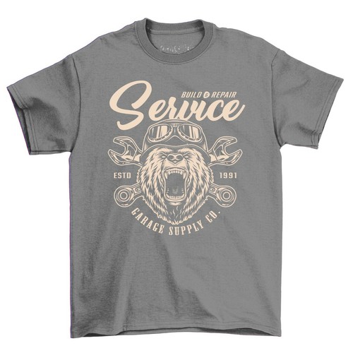 Service Bear Garage Supply Cafe Racer Motorcycle Men's T-Shirt Motorbike Shirt - Picture 2 of 6