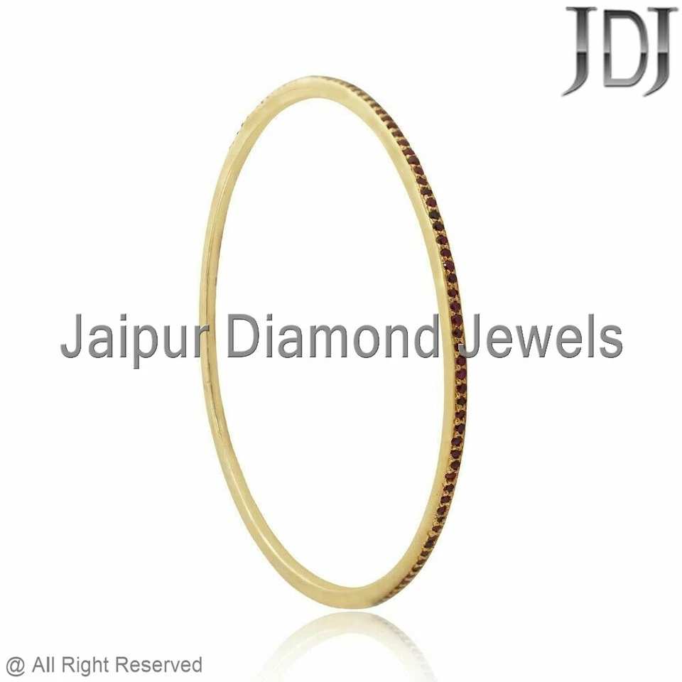 Genuine Red Ruby Gemstone Sleek Bangle 925 Sterling Silver Gold Plated Jewelry - Image 2 of 4