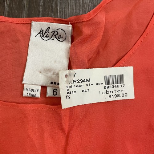 NWT Ali Ro Womans Dress Coral Orange Sheer Short Sleeve Career Casual Size 6 - Picture 3 of 4