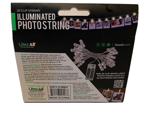 LitezAll Illuminated Photostring 20ct LED Lighted Photo Clips ~New - Picture 2 of 4