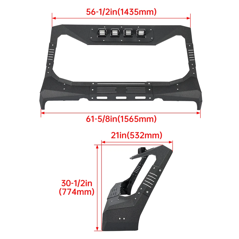 For Jeep Wrangler JK 07-18 Armor Windshield Frame Cover Visor Cowl w/ LED Lights - Image 3 of 4