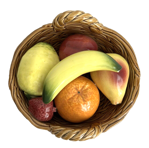 Vintage Ceramic One Piece Fruit Basket Table Centerpiece Lemon Banana Apple Oran - Picture 12 of 12