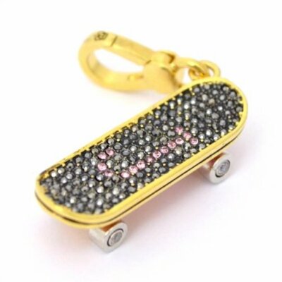 Juicy Couture Charm Crystal Skateboard Moving Wheels New Original Labeled Box