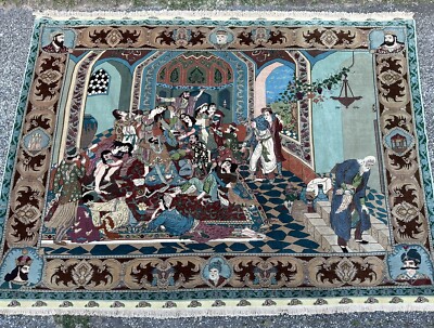 SIGNED HIGH KPSI 60+ RAJ PICTORIAL RUG KORK WOOL_SILK 6.5x8.2 OMAR KHAYAM