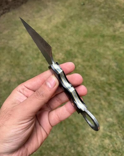 Handmade Fire Damascus Steel Tracker Knife Bull Horn Handle With Leather Sheath - Picture 4 of 7