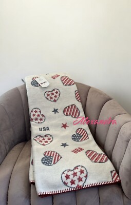 PATRIOTIC 51x67 Cotton Blend Blanket Docofil Stars Stripes USA American FLAG NEW