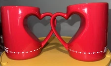 Two Krispy Kreme Doughnuts Red Heart Shaped Coffee Mugs Hot Chocolate Tea 