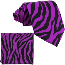 Vesuvio Napoli in Italy Men's Neck Tie W Handkerchief Purple Zebra Print 60 In