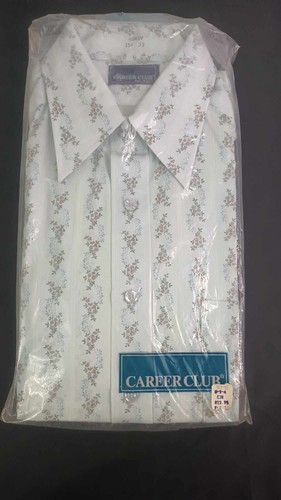 Camisa de Vestir De Colección Career Club Patrón de Flores Azul Rosa Manga Larga Talla 33 (151/2) Nueva de Lote Antiguo