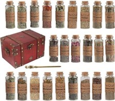 Vintage Herbal Kit in Wooden Box – Dried Herbs in Glass Jars for Wicca & Spells