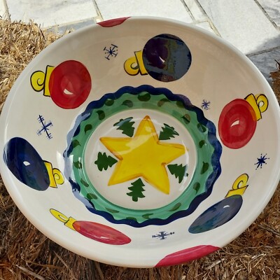 Vicki Carroll Christmas TIS THE SEASON Large Serving Bowl Handcrafted Star Tree
