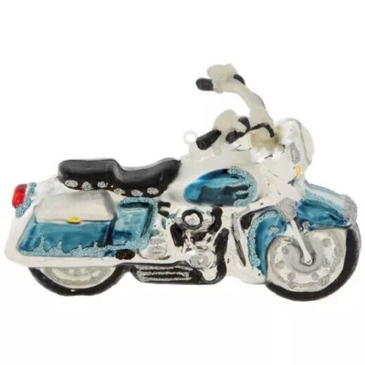Blue motorcycle Glass Ornament - Elvis Style Harley Bike Kids Retro Cars Travel