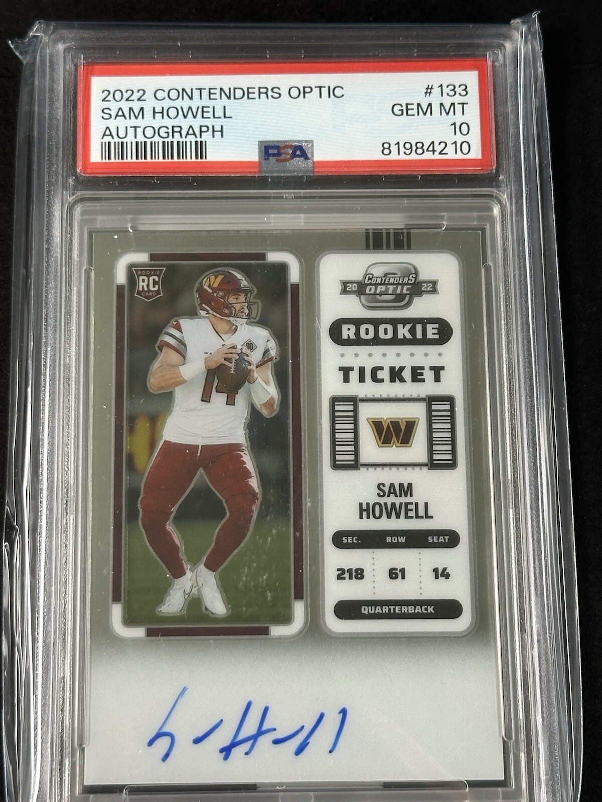 2022 Contenders Optic Rookie Ticket #133 Sam Howell RC AUTO PSA 10