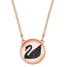 Swarovski 5282446 Swan Pendant Rose Gold Black Crystal Necklace New No Box