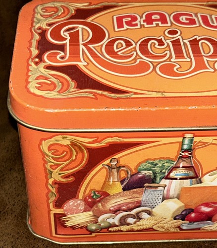 RAGU Recipes Tin Vintage 80s Metal Box Made In England Empty 6" W 4" T - Picture 5 of 13
