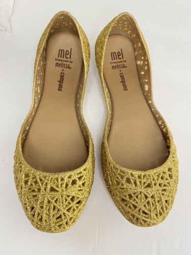 Mini Melissa + Campana Girls Gold ZigZag Mary Jane Size 1 New - Picture 3 of 4
