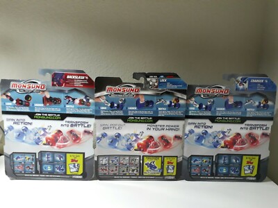 Monsuno figure #03 Charger, #06 Backslash, & #25 Lock (Shadow